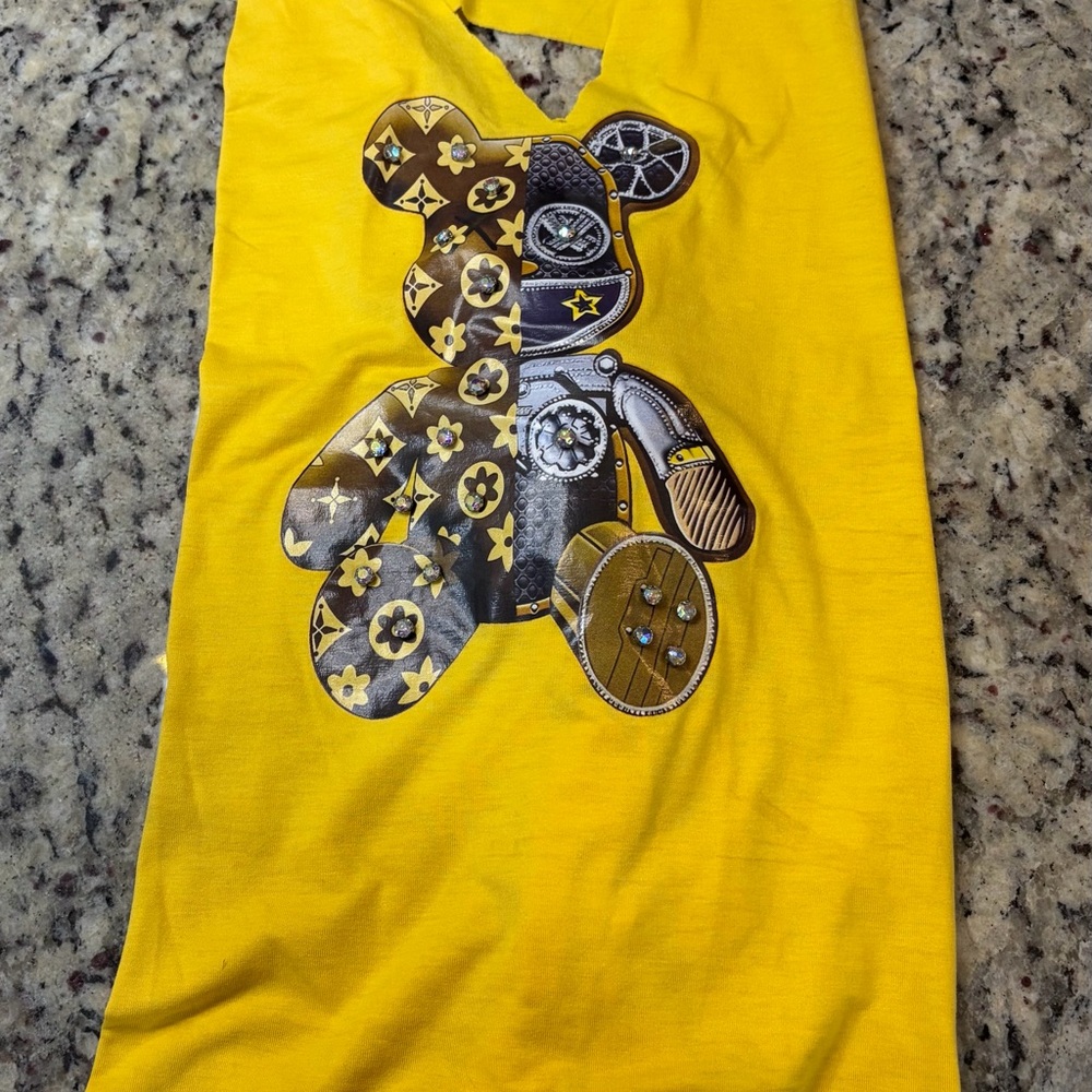 Yellow Bejeweled Bear Graphic Tank Top
